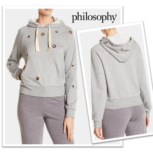 Anthropologie || Philosophy Heather Gray Grommet Crop Sweatshirt Hoodie - Size L - Picture 16 of 16